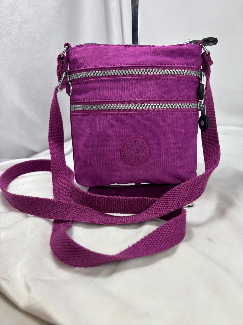 Kipling Purple Crossbody Bag | Nylon Multi-Zip Travel Purse - Picture 5 of 10